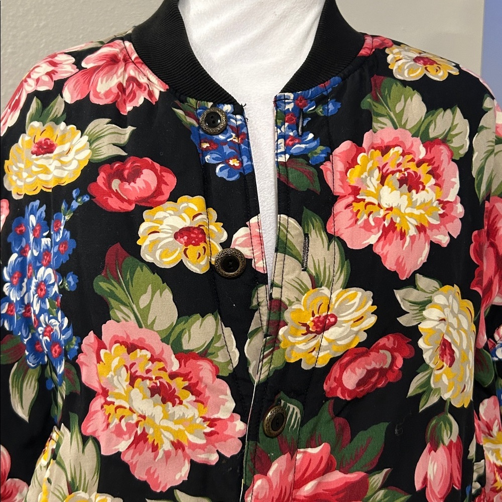Vintage Liz Claiborne Floral Puffy Bomber Jacket Floral Women's Bomber Jacket - Picture 6 of 16